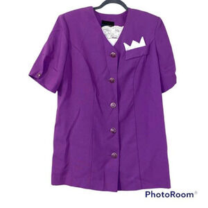 Vintage RGY purple button up‎ short sleeve shoulder pads blazer shirt